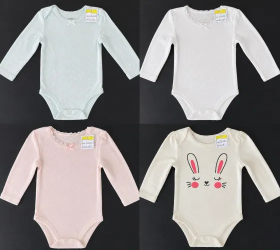 Kit com 4 Bodies manga longa de Menina - Tam 6 Meses | Ótimo Estado