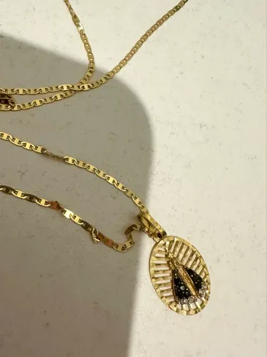 Colar Ouro 18K com Corrente Piastrine e Pingente Nossa Senhora Aparecida