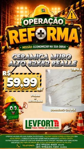 Cerâmica muro alto 82x82 realle mt