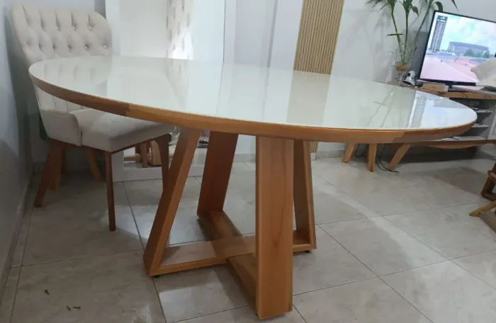 Mesa de jantar elegancy base de madeira maciça reforçada 150x150