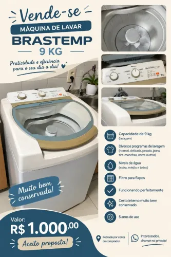 Maquina de Lavar 9kg Brastemp