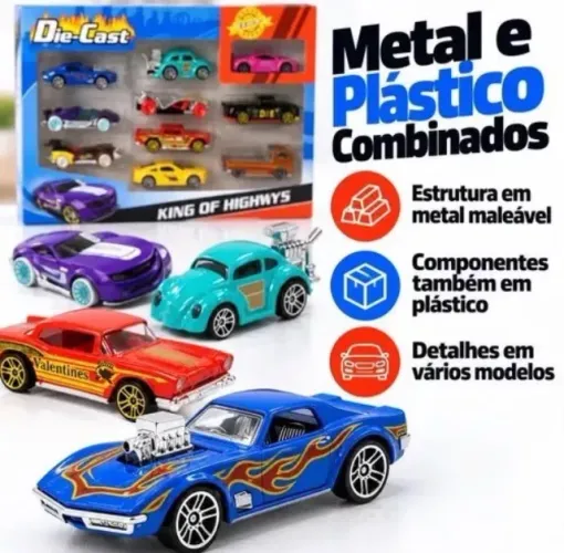 Kit 10 Carrinhos Miniaturas De Metal Ferro Carros Hot Cars Sortido