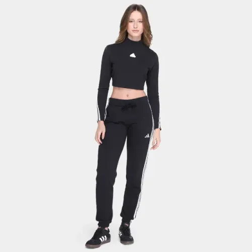 Calça Adidas French Terry 3 Stripes Feminino - Preto+Branco