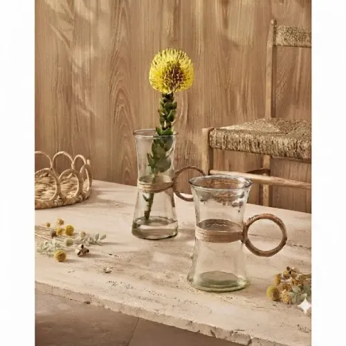 Jarro/Vaso de Vidro Resistente Alça Fibra Natural Mart Collection