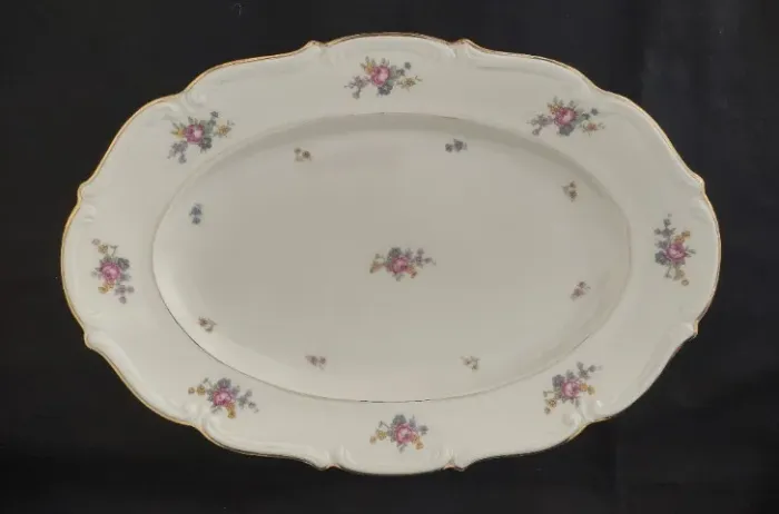 Antiga Travessa Porcelana Polonesa Floral Borda Ouro 44x30