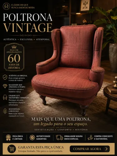 Poltrona Vintage Orelhuda (Wingback) ? Pés Luís XV ? 60 Anos