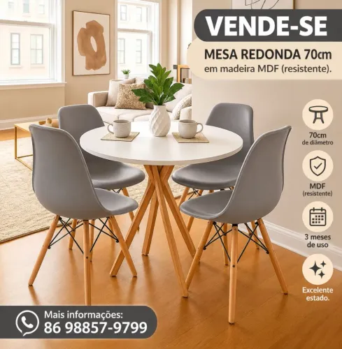MESA REDONDA 70CM COM 4 CADEIRAS