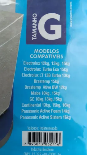 Capa máquina de lavar roupa tamanho G