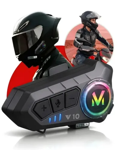 Intercomunicador Bluetooth V10 para Capacete - Som Hi-Fi, Conexão Multiponto e Iluminação 