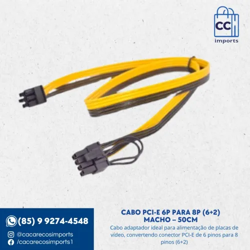 Cabo PCI-E 6P para 8P (6+2)- Macho - 50cm