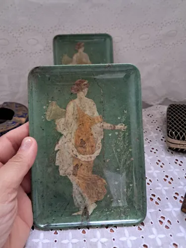 Duas bandejas gravura roma antiga vintage made in Italy 15x10cm