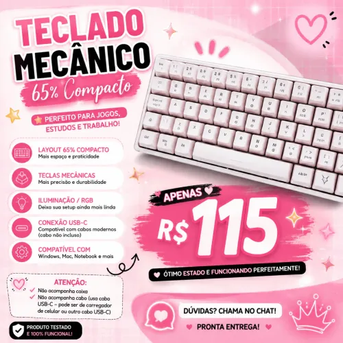 Teclado mecânico rosa 65%