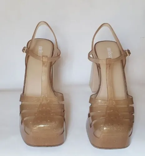 sandália melissa party heel dourada glitter - TAM 35