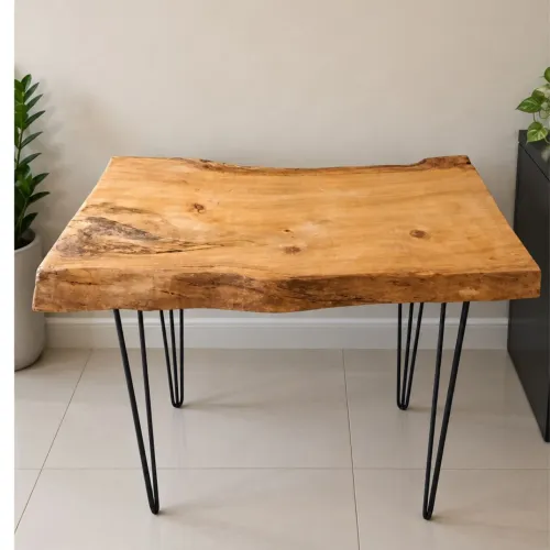 Mesa Madeira Maciça Industrial ? Tampo Orgânico ? Pés Hairpin ? Luxo