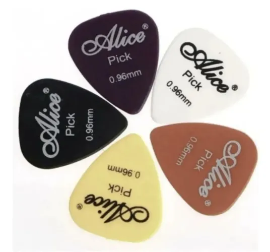 kit com 5 palhetas para violão ou guitarra tamanho cores variadas, marca Alice