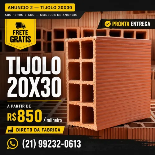 Tijolo 20x30 Direto da Fábrica | Milheiro com Entrega | Frete Grátis