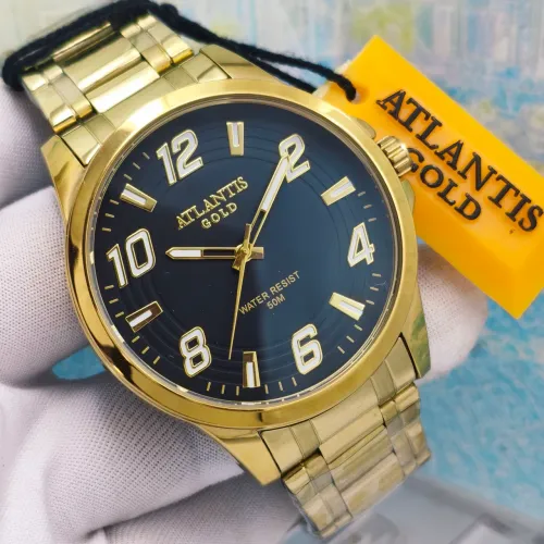 Relógio masculino novo original prova d'água luxo dourado banhado a ouro