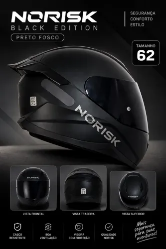 Capacete Norisk Black Edition Preto Fosco Tamanho 62 - Pequenas Avarias