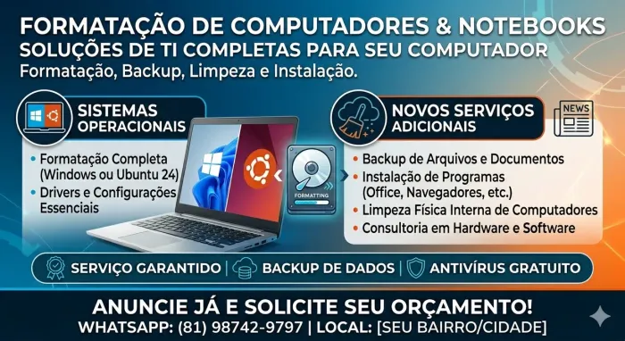 Formatação de computador, backup e instalação de programas 