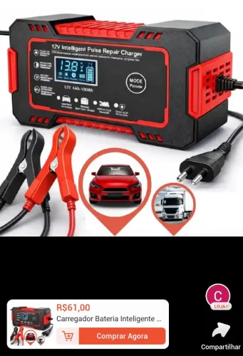 Carregador de bateria inteligente automotiva carro e moto