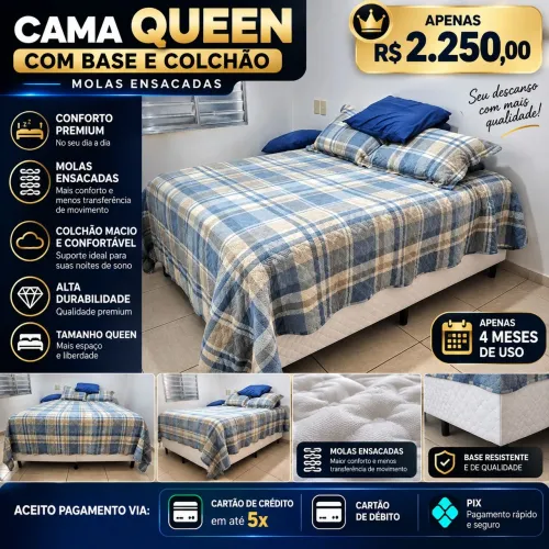 Cama Queen Box + Colchão Molas Ensacadas Premium - Apenas 4 Meses de Uso