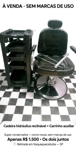 Vendo cadeira hidráulica reclinável e carrinho auxiliar os dois sem marcas de uso.