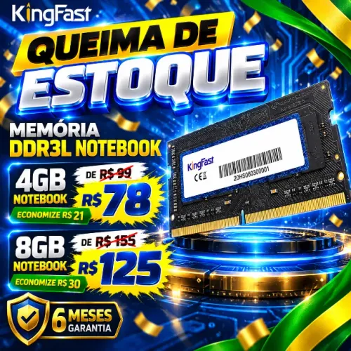 KINGFAST DDR3L - NOTEBOOK 4GB E 8GB - ENTREGA GRÁTIS + 6 MESES GARANTIA