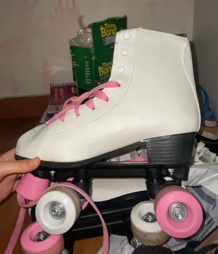 Patins 4 rodas infantil Fun Branco e rosa