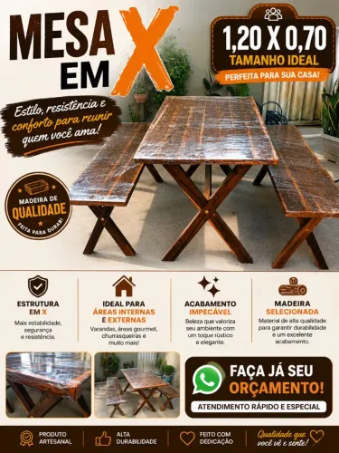 Mêsa em x com dois bancos 1,20 por 70 vem direct
