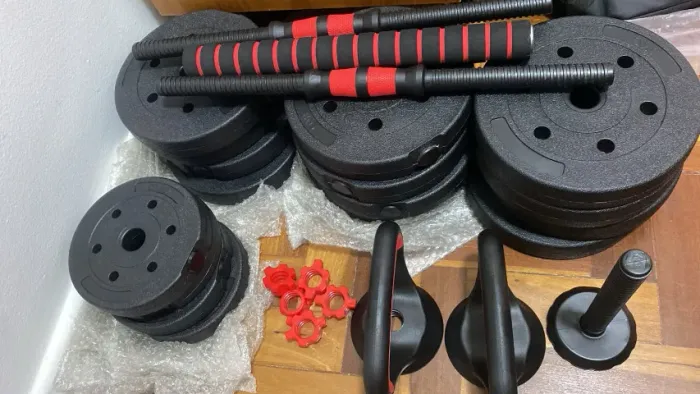 Kit Halteres 6 Em 1 Peso Musculação Até 40kg Ajustável Preto