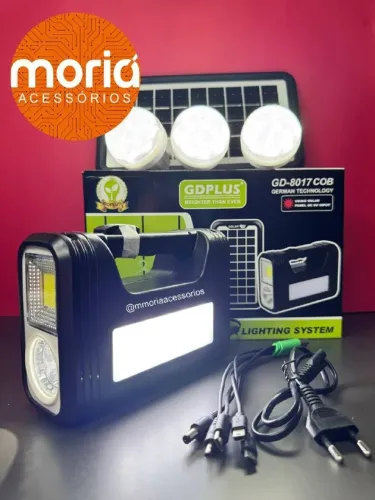 Kit Luz de Emergência Solar Lanterna Placa Bateria Carregador Portátil Energia Emergência