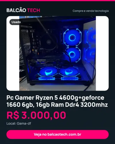 PC GAMER RYZEN 5 4600G + Geforce 1660 6GB+ DDR4 16GB