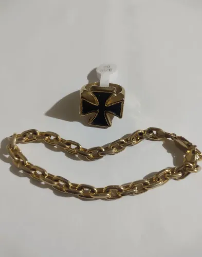 Conjunto: Anel e pulseira folheado 