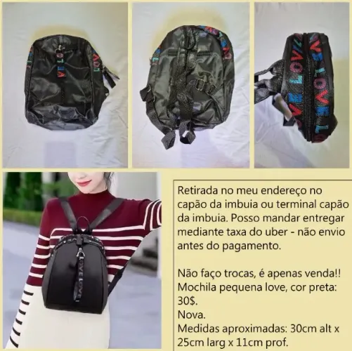 Mini mochila preta nova