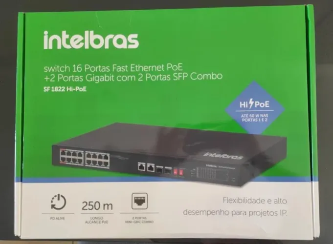 Switch Intelbras SF 1822 Hi-PoE 16 Portas + 2 Gigabit / SFP - Novo na Caixa
