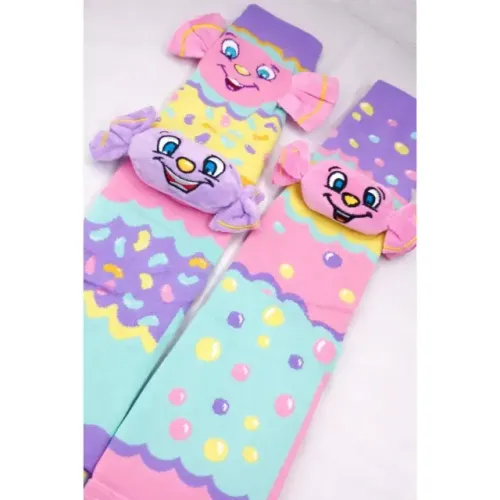 meia infantil 3d divertida cano longo adaptavel model bombom rosa wz-01