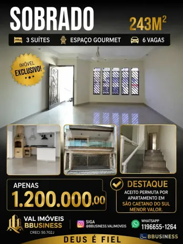 Sobrado Alto Padrão no Parque das Nações | 3 Suítes | 6 Vagas | R$ 1.200.000
