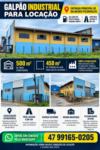 GALPÃO INDUSTRIAL PARA LOCAÇÃO ANUAL - BALNEÁRIO PIÇARRAS/SC