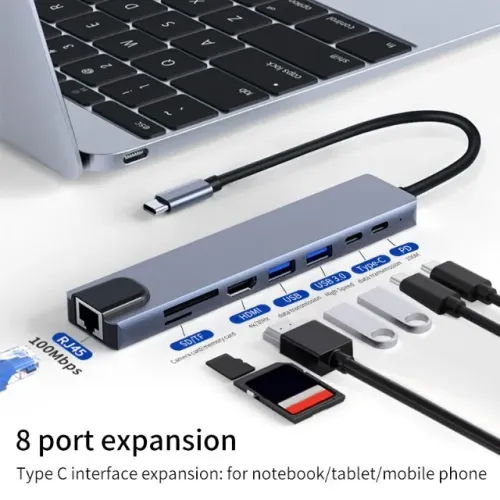Hub Tipo C Dock Station Para Notebook Dell Apple 8 Em 1 4k   Arduino Automação COD-AP157 