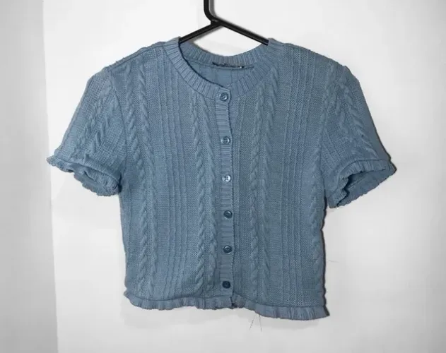 Blusa/Cropped de Tricô Azul Zara 