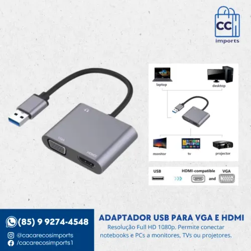 Adaptador USB para VGA e HDMI - Saída Dupla Full HD