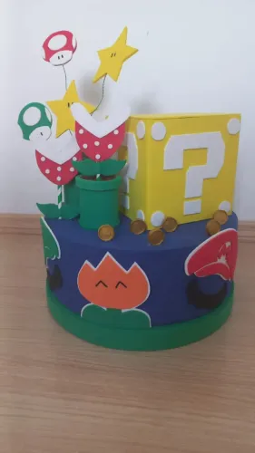 Decoração de Festa Infantil TEMA SUPER MARIO BROS - Enfeites em EVA + Bolo Fake