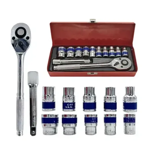 Jogo Kit Soquetes Sextavado 8mm A 24mm 1/2 Catraca com 12 Peças e Maleta em Aço z1418