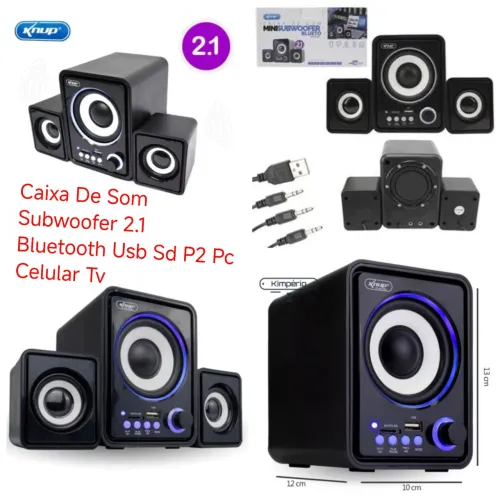 Caixa de Som Subwoofer 2.1 Bluetooth Knup