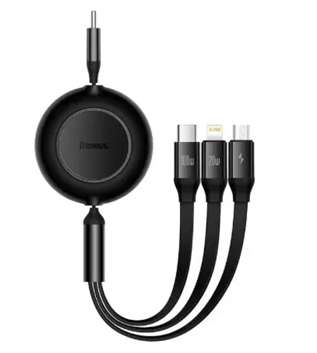 Cabo retrátil 3 em 1, 100W, marca Baseus
