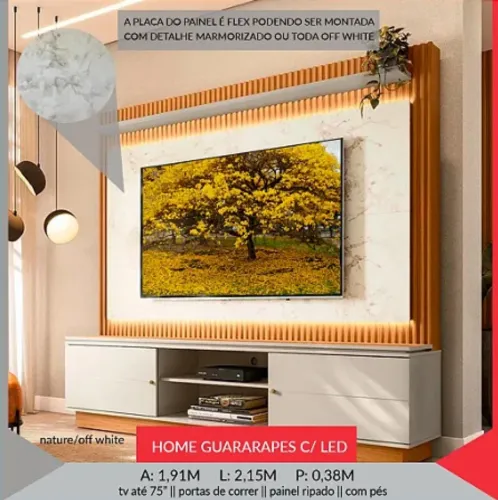 Painel Home Guararapes C/ LED - Nature/Off White