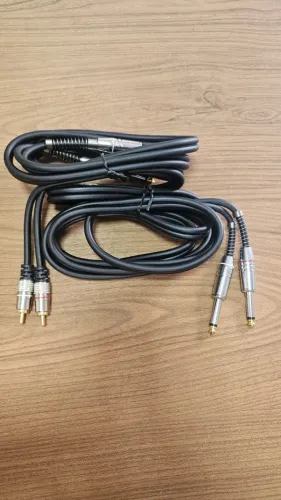 KIT 2 CABOS 2RCA X 2 P10 MONO DOURADO 24K PROFISSIONAL 1,80MTRS MXT