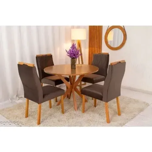 Mesa de Jantar Tampo Redondo 108×108 c/4 Cadeiras Lisboa rf76