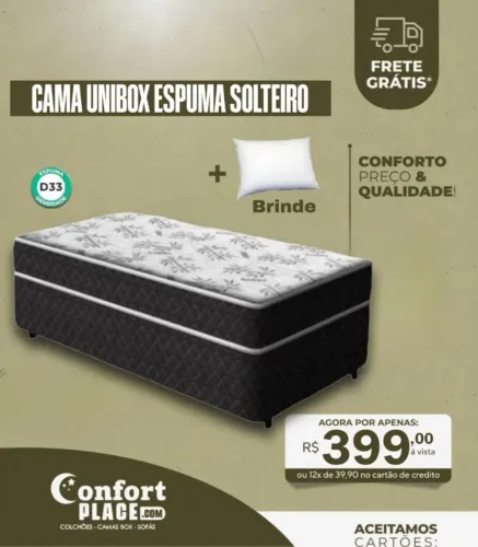 Cama Box Solteiro Unibox Espuma D33 - Frete Grátis!