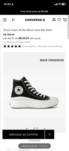 Chuck Taylor All Star Move Cano Alto Preto